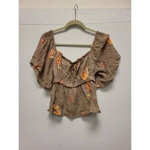 Ivory Love Top Floral Peasant Blouse Young Contemporary Style Shirt Size